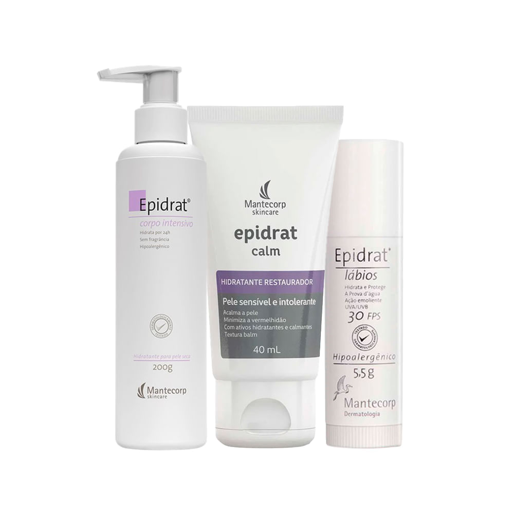 Kit Hidratantes Mantecorp Epidrat Creme Facial Hidratante 40g + Creme Corporal Hidratante 200g + Hidratante Labial Fps 30 5,5g