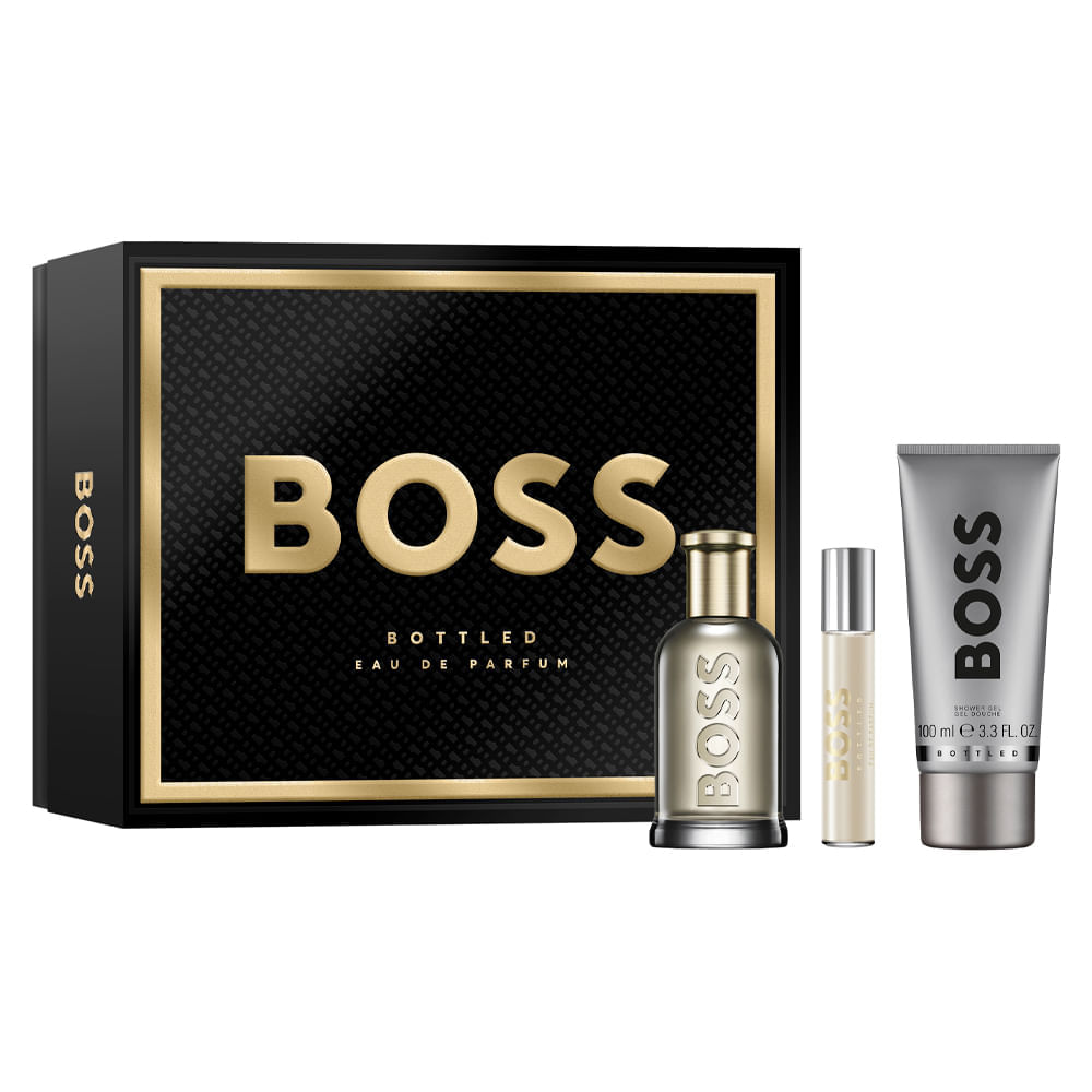 Kit Hugo Boss Coffret Perfume Boss Bottled Parfum Masculino 100ml + Miniatura 10ml + Gel De Banho 100ml