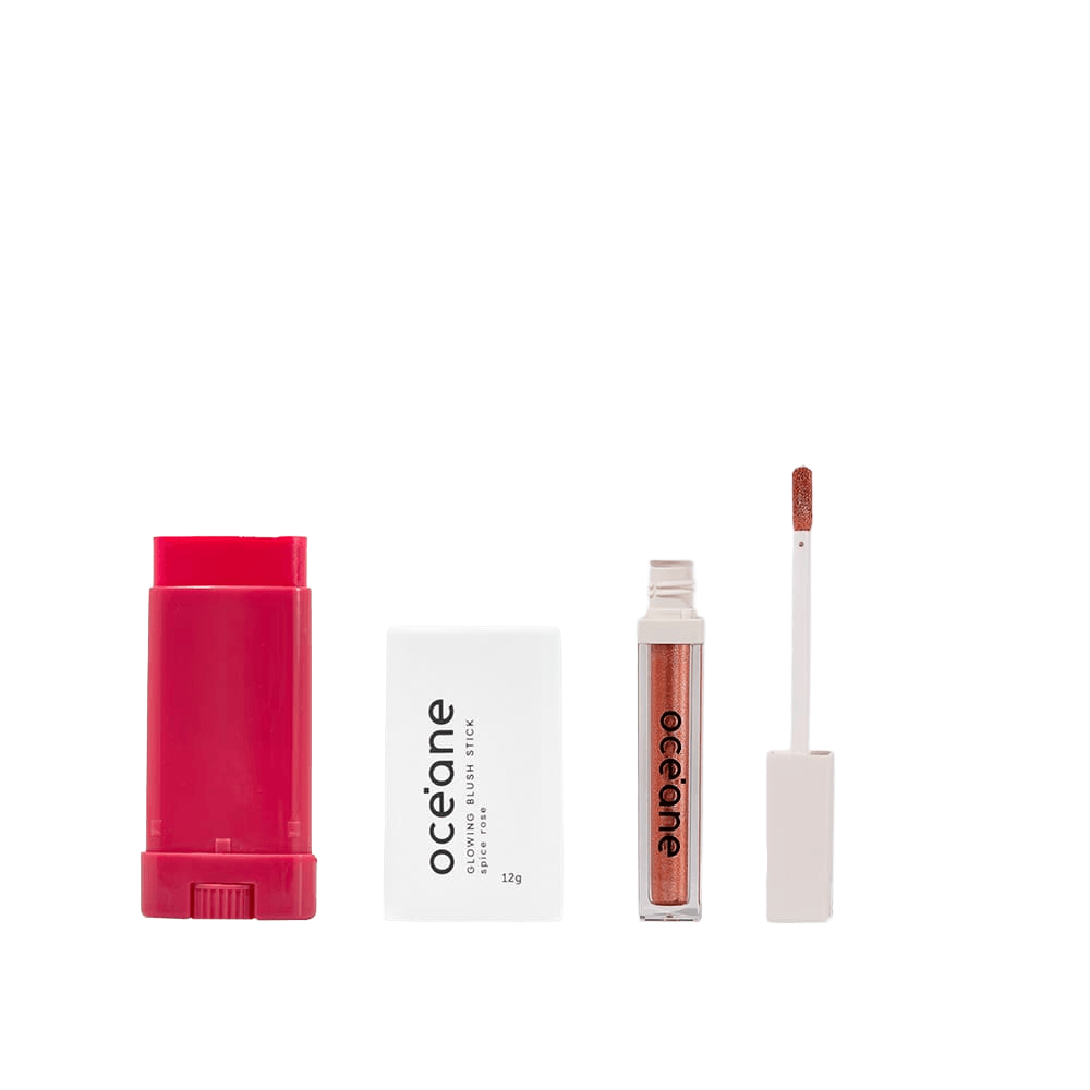 Kit Blush Em Bastão Rosa + Sombra Líquida Pêssego Océane Limited
