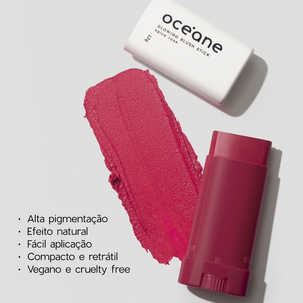 Kit Blush em Bastão Rosa + Sombra Líquida Pêssego Océane Limited