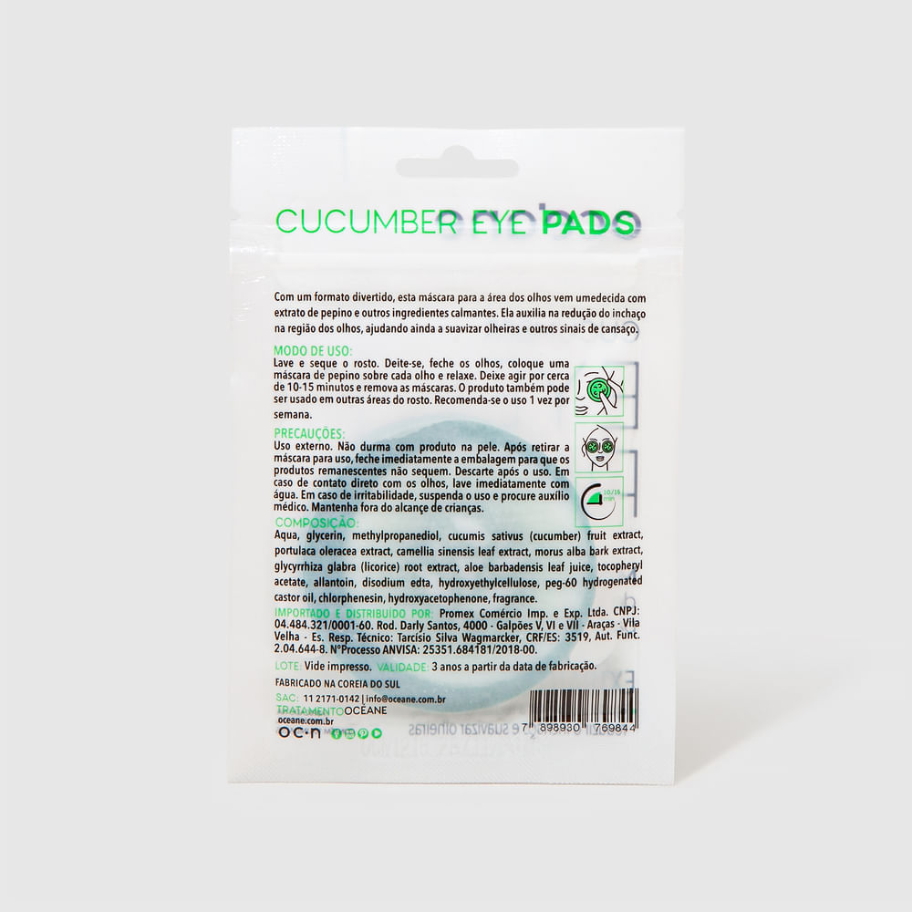 Máscara para Olhos de Pepino  Cucumber Eye Pads 10 Unidades