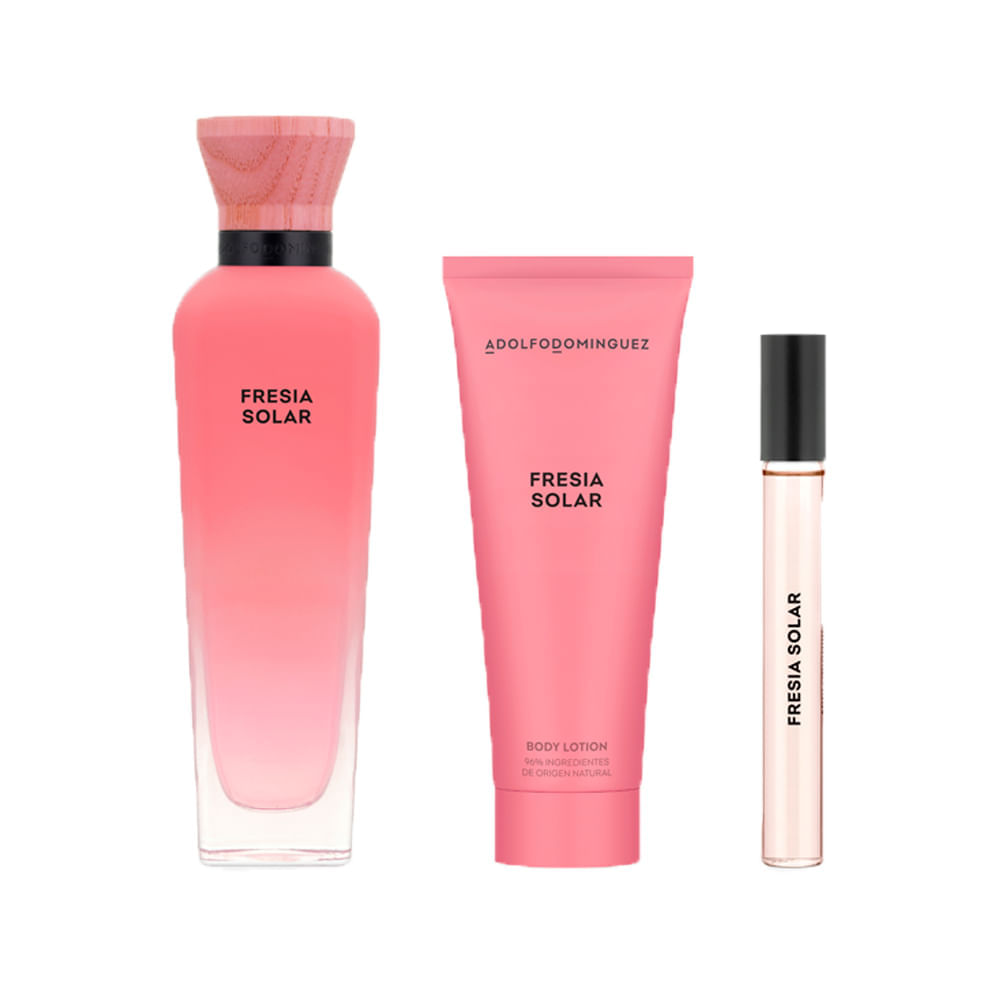 Kit Adolfo Dominguez Água Fresca Fresia Solar Feminino Eau de Parfum 120ml + Creme Corporal 75ml + Miniatura 10ml