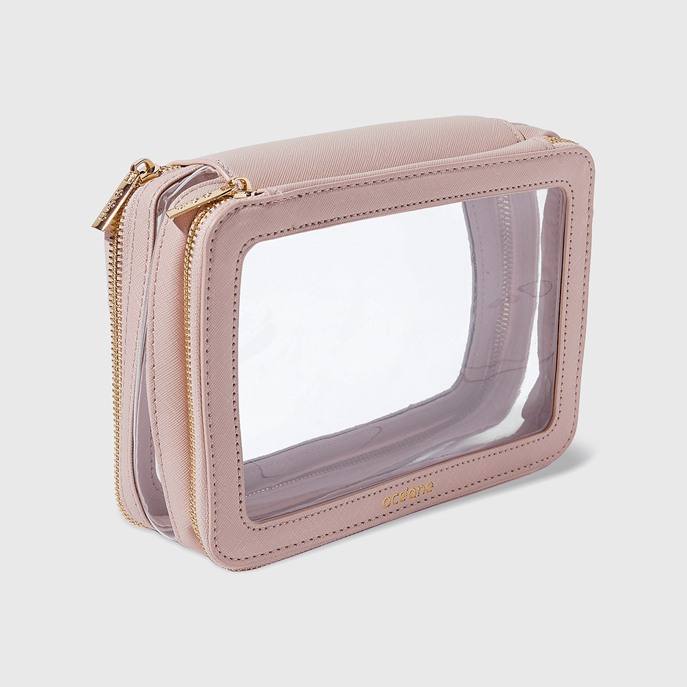 Nécessaire Nude com Transparência Double Crystal Case
