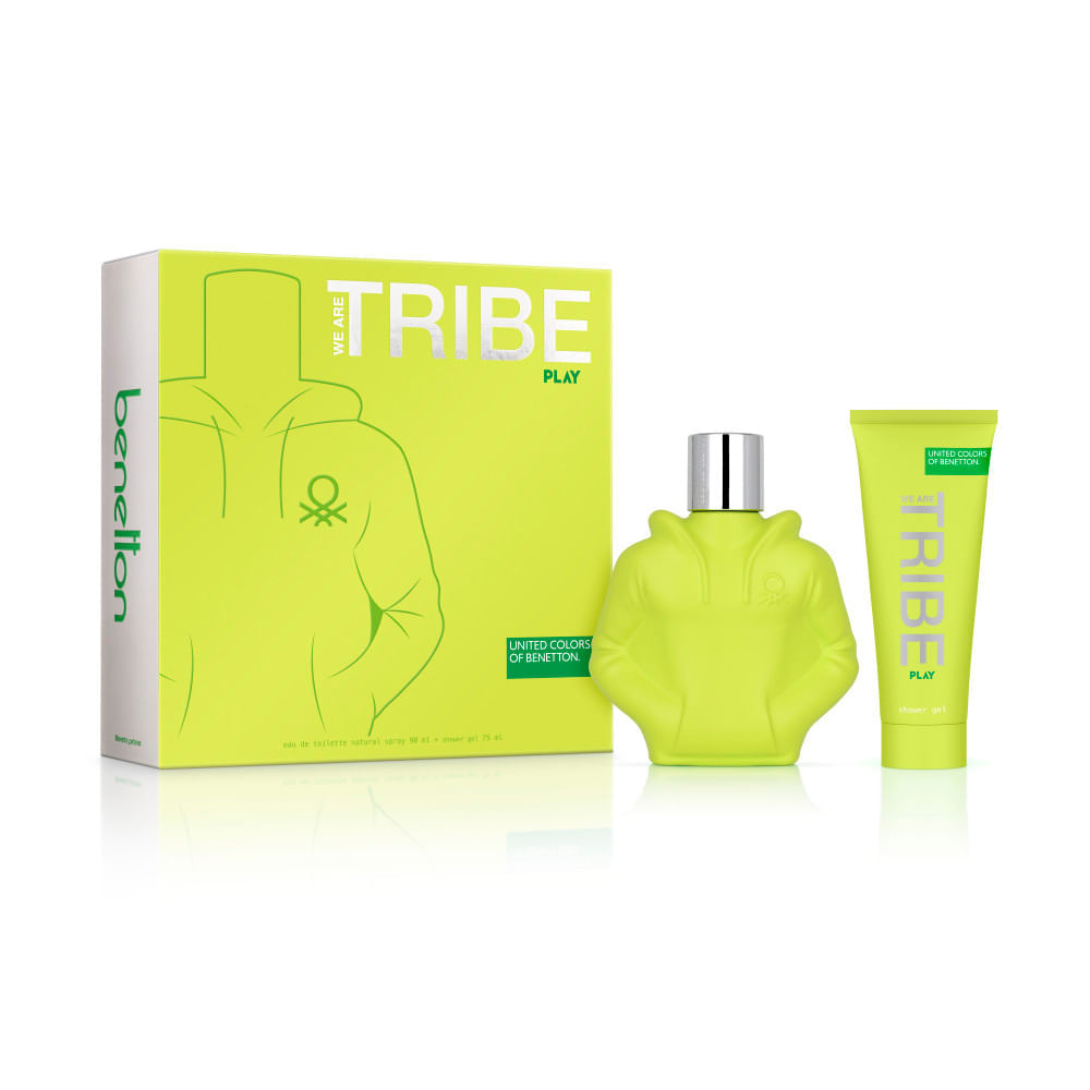 Kit Coffret Perfume Benetton Tribe Play Masculino Eau de Toilette 90ml + Gel de Banho 75ml