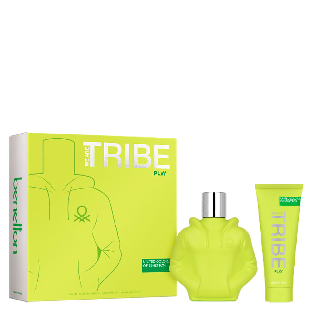 Kit Coffret Perfume Benetton Tribe Play Masculino Eau De Toilette 90ml + Gel De Banho 75ml