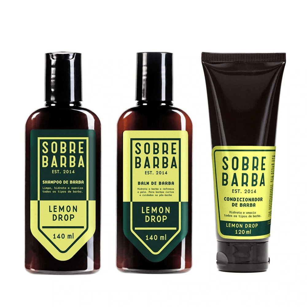 Kit Sobrebarba Shampoo De Barba 140ml + Balm De Barba 140ml + Condicionador De Barba 120ml Lemon Drop