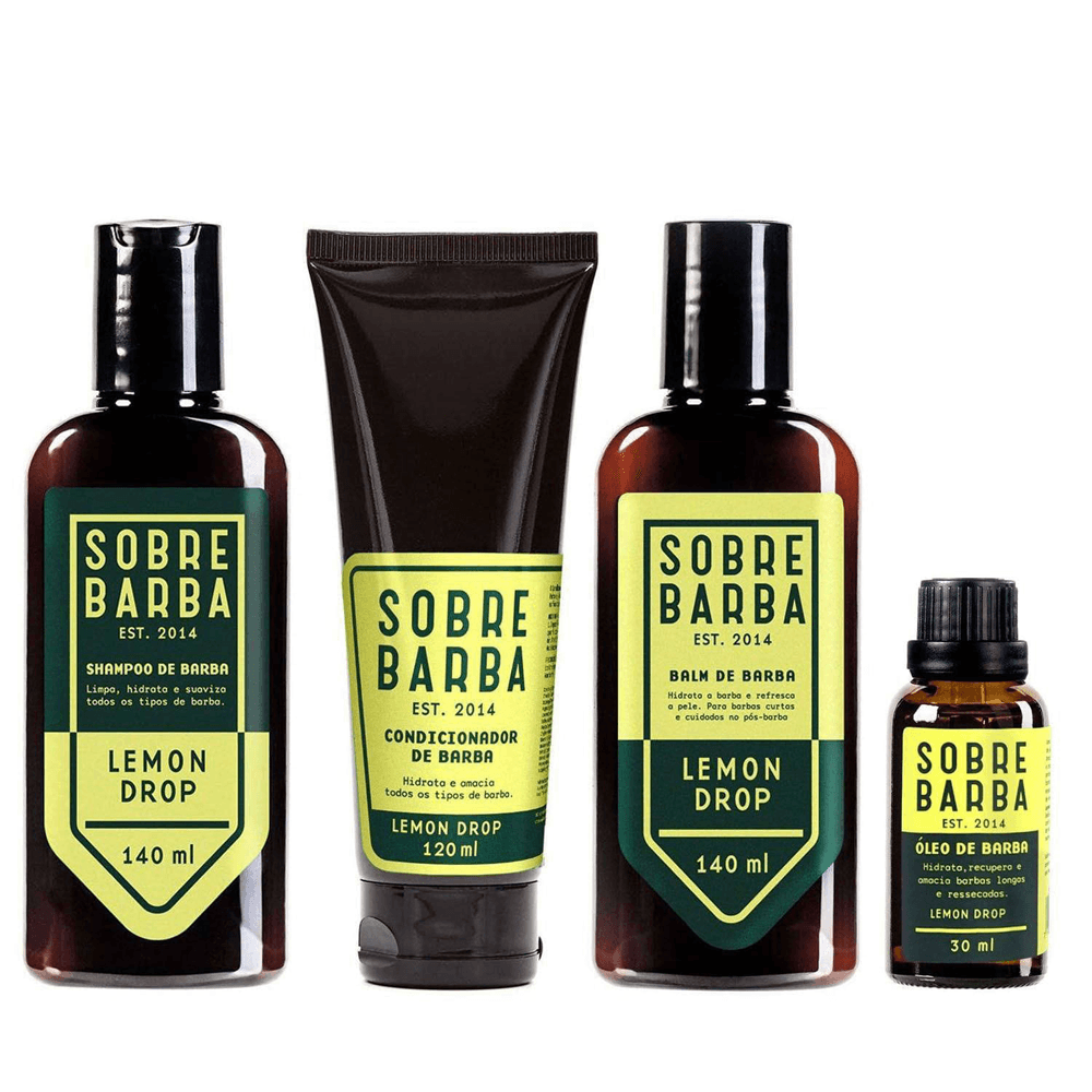 Kit Sobrebarba Shampoo 140ml + Condicionador 120ml + Balm 140ml + Óleo 30ml Lemon Drop