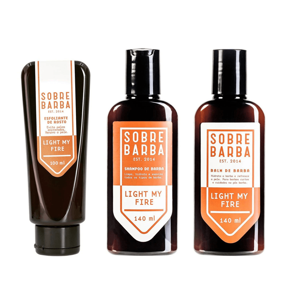 Kit Sobrebarba Esfoliante De Rosto 100ml + Shampoo 140ml + Balm 140ml  Light My Fire