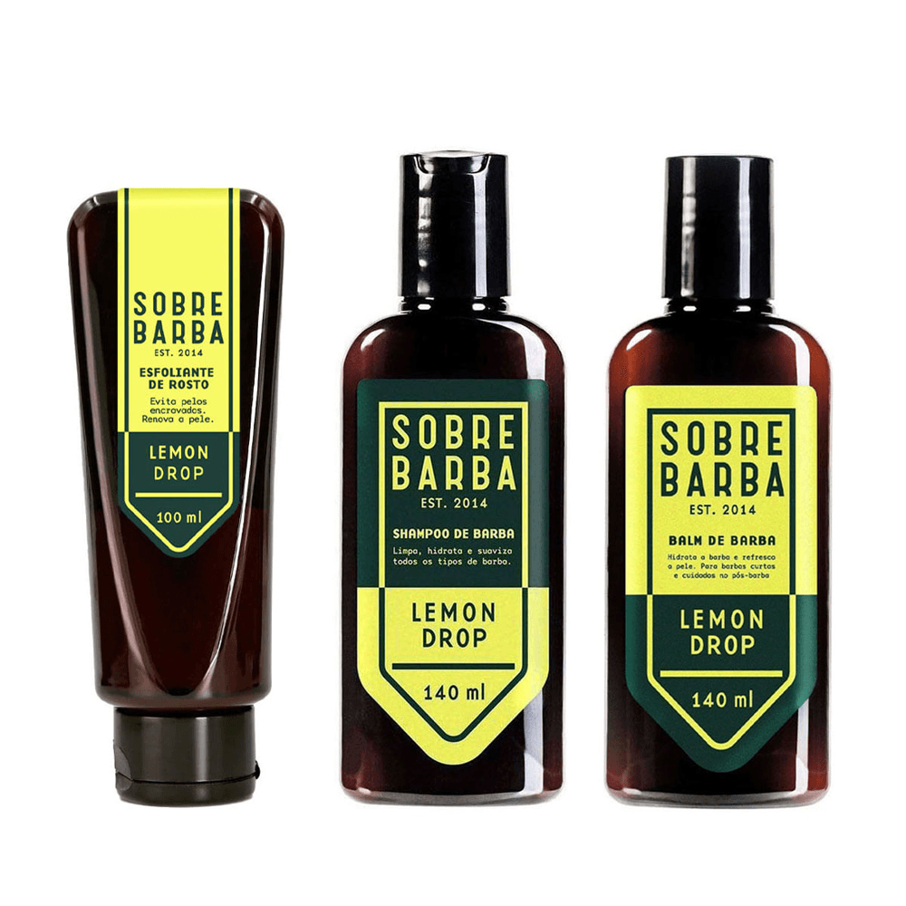 Kit Sobrebarba Esfoliante 100ml + Shampoo 140ml + Balm De Barba 140ml Lemon Drop