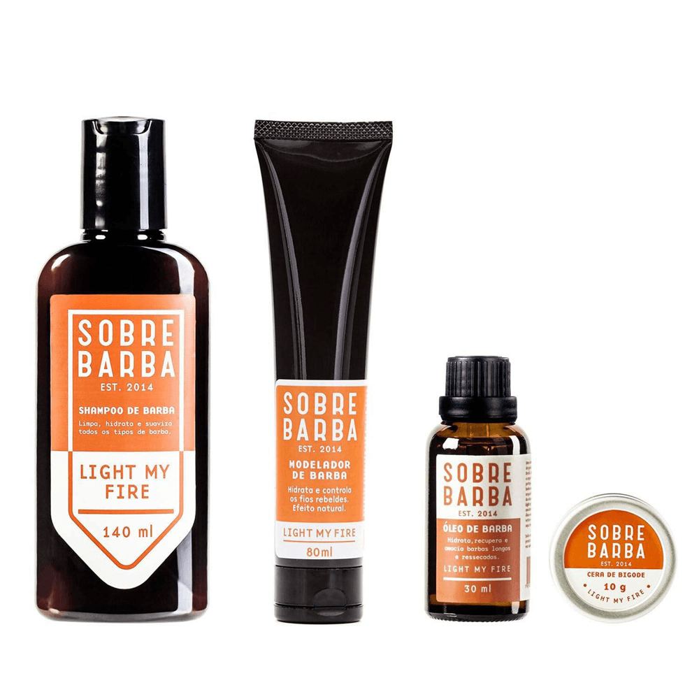 Kit Sobrebarba Shampoo 140ml + Modelador 80ml + Óleo 30ml + Cera De Bigode 10g Light My Fire