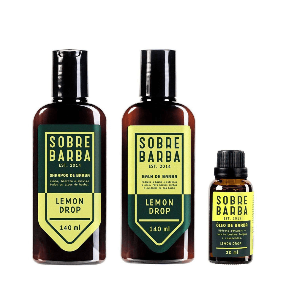 Kit Sobrebarba Shampoo 140ml + Balm 140ml + Óleo De Barba 30ml Lemon Drop