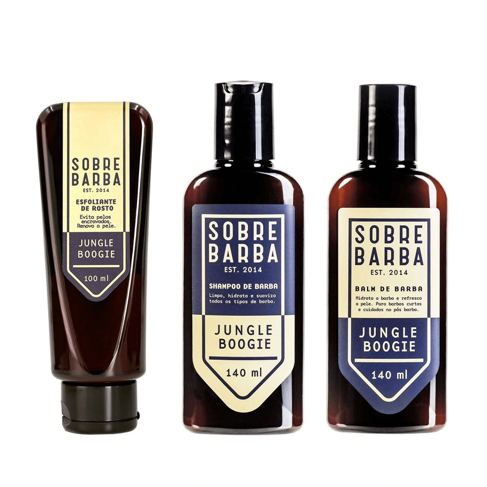 Kit Sobrebarba Esfoliante 100ml + Shampoo 140ml + Balm De Barba 140ml Jungle Boogie