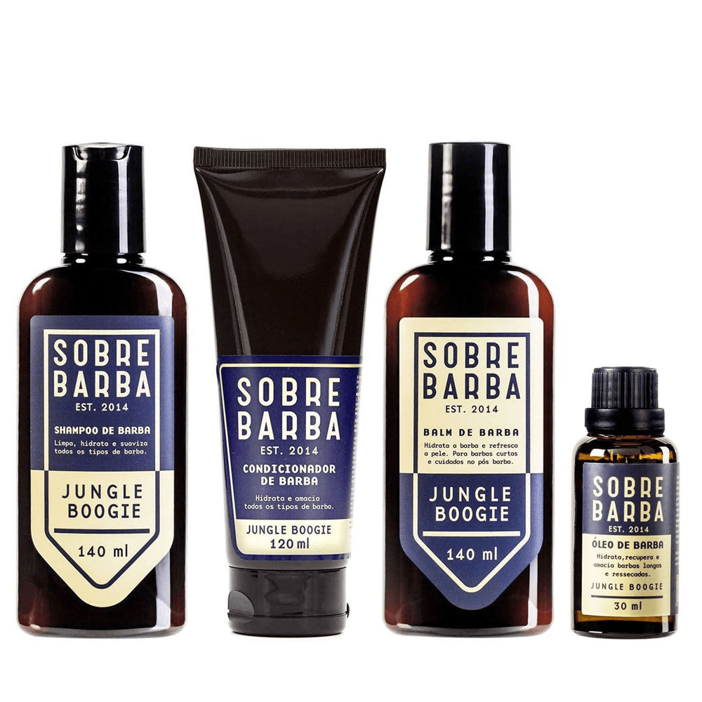 Kit Sobrebarba Shampoo 140ml + Condicionador 120ml + Balm 140ml + Óleo De Barba 30ml Jungle Boogie