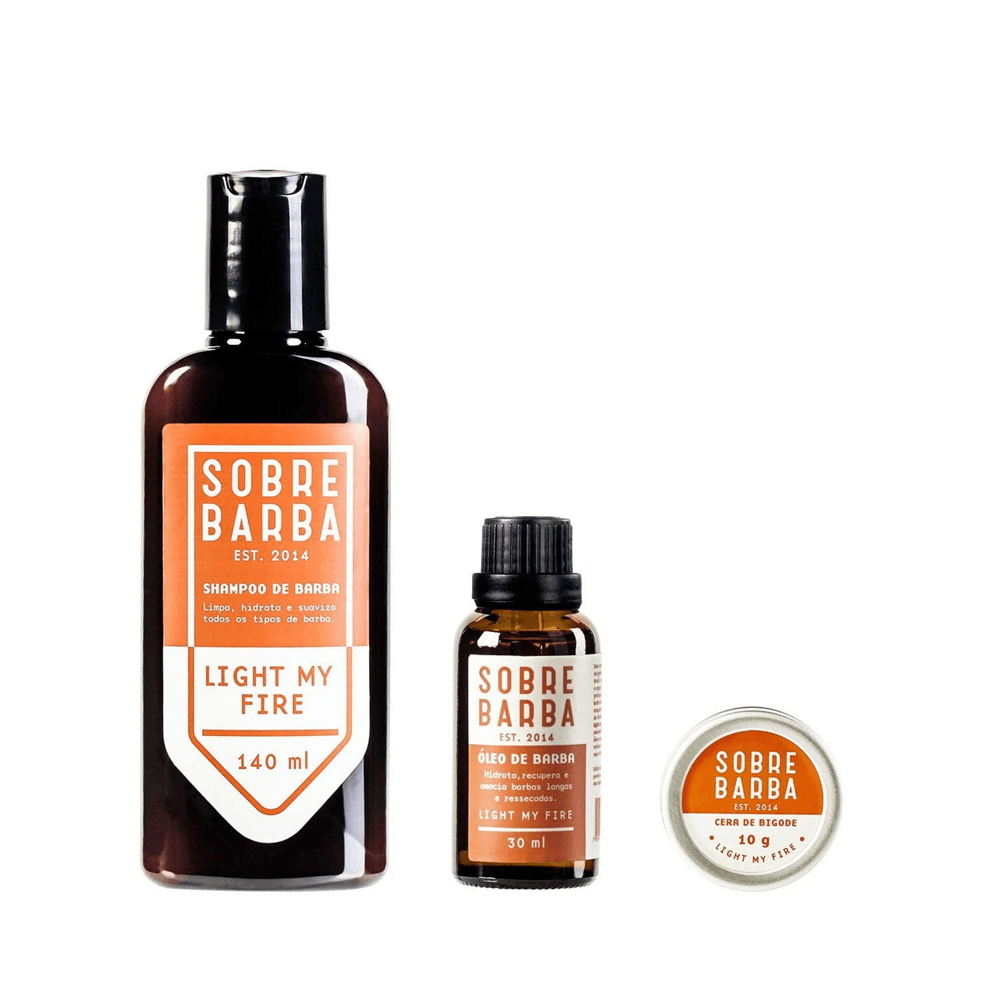 Kit Sobrebarba Shampoo 140ml + Óleo De Barba 30ml + Cera De Bigode 10g Light My Fire