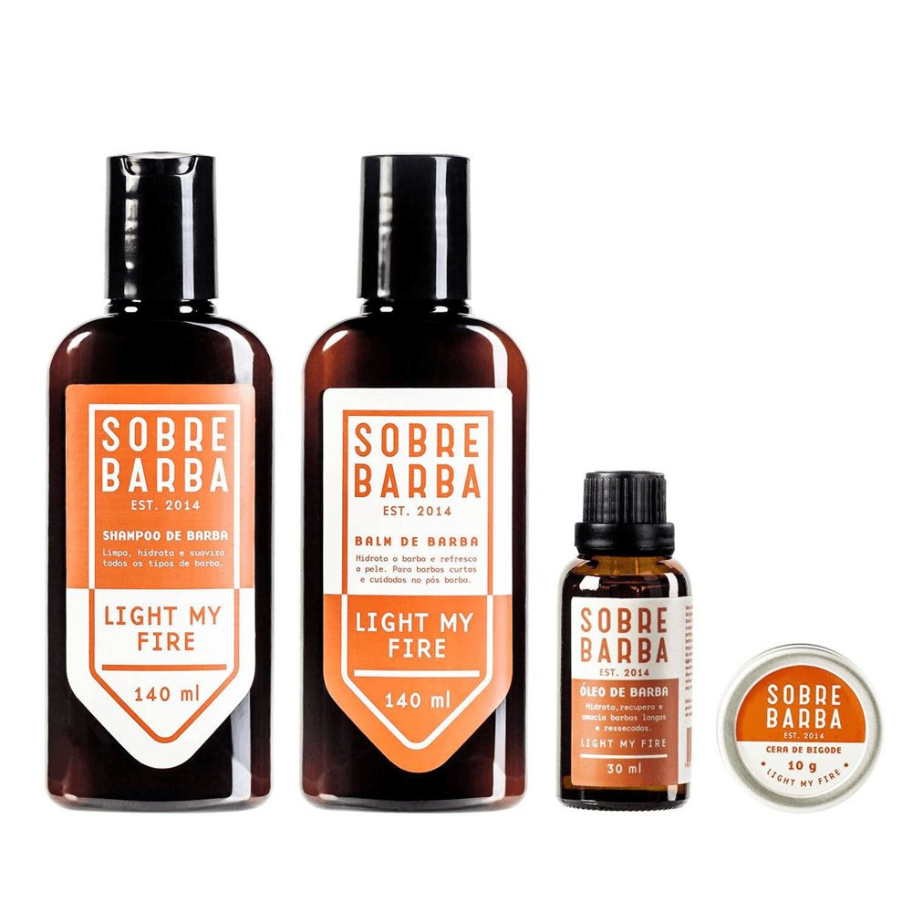 Kit Sobrebarba Shampoo 140ml + Balm 140ml + Óleo De Barba 30ml + Cera De Bigode 10g Light My Fire