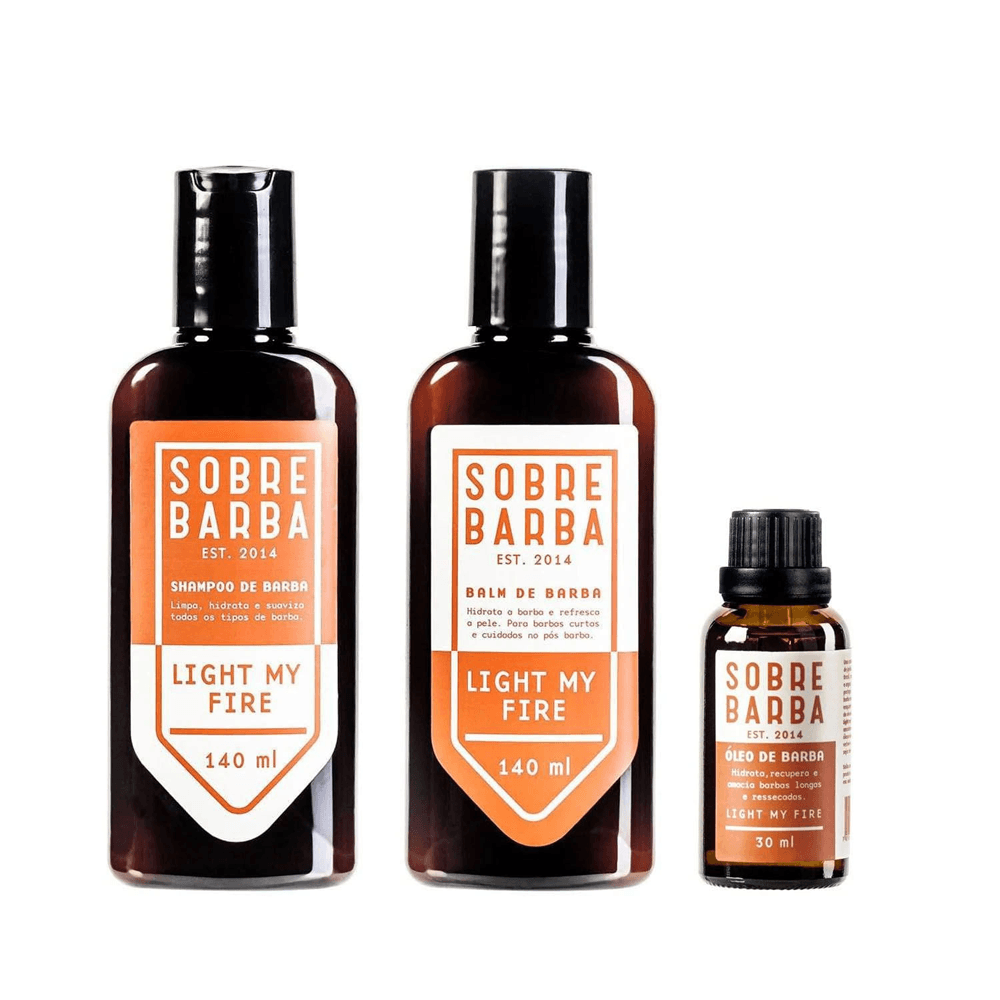 Kit Sobrebarba Shampoo 140ml + Balm 140ml + Óleo De Barba 30ml Light My Fire