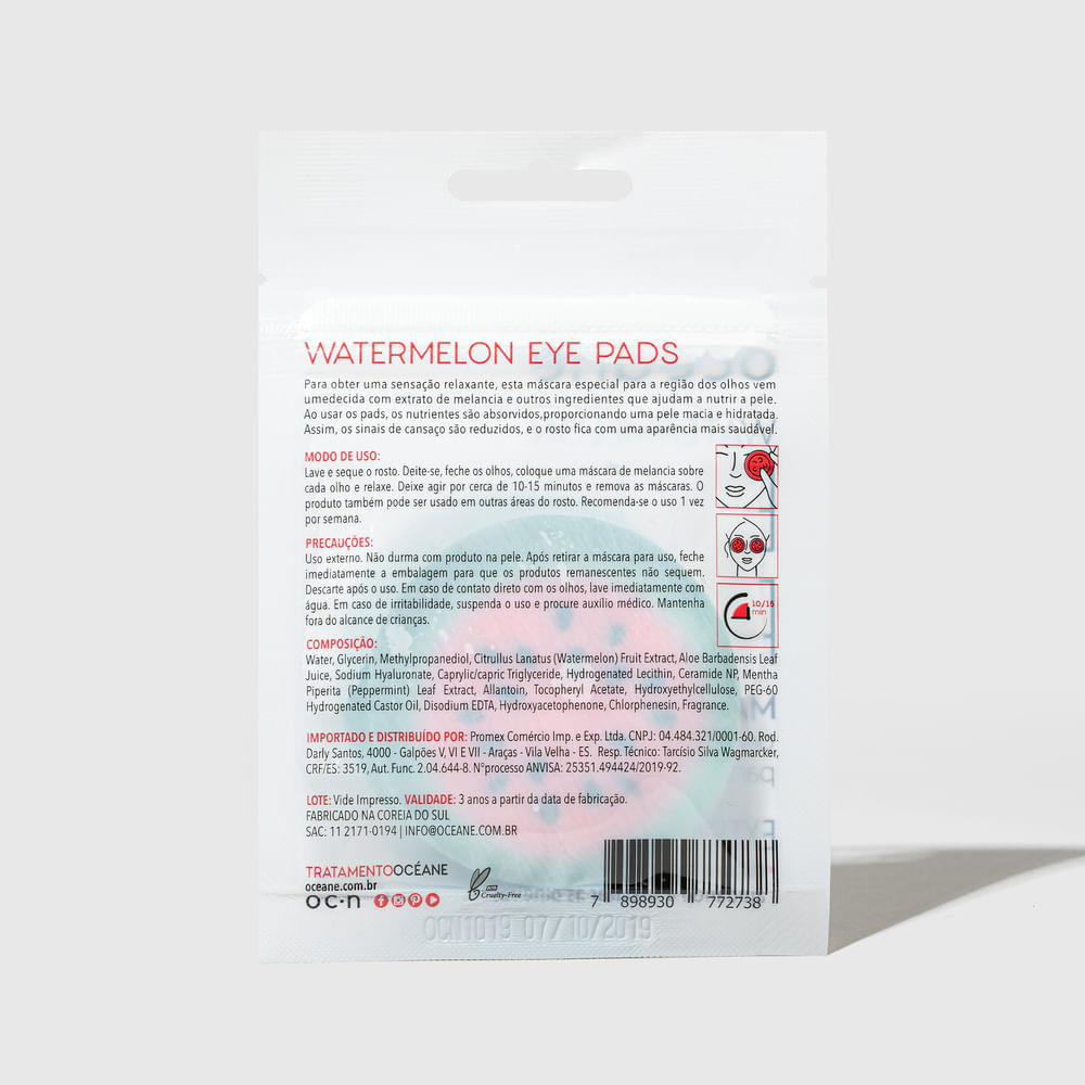 Máscara Para Olhos de Melancia Watermelon Eye Pads 10 Unidades