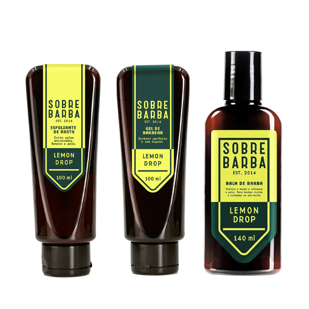 Kit Sobrebarba Esfoliante 100ml + Gel De Barbear 100ml + Balm De Barba 140ml Lemon Drop