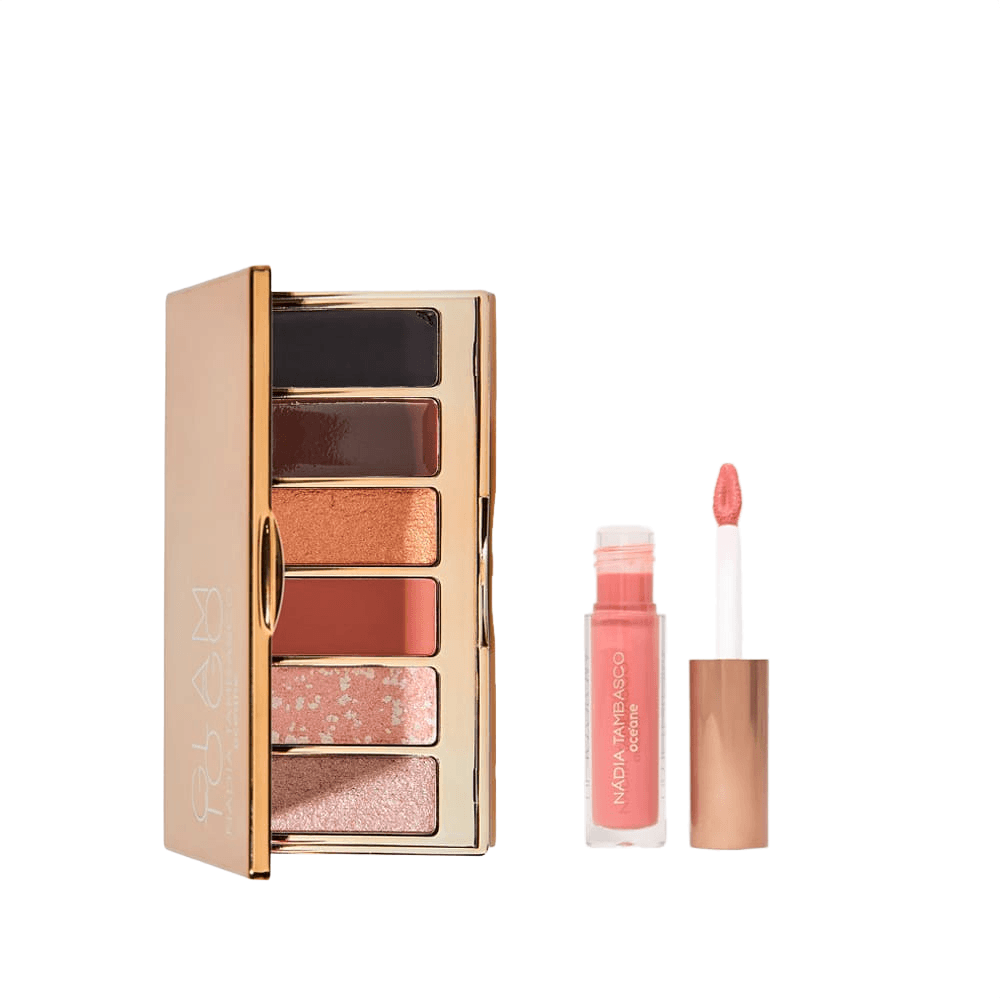 Kit Paleta De Sombras Glam To Go + Brilho Labial Rosa Nádia Tambasco By Océane