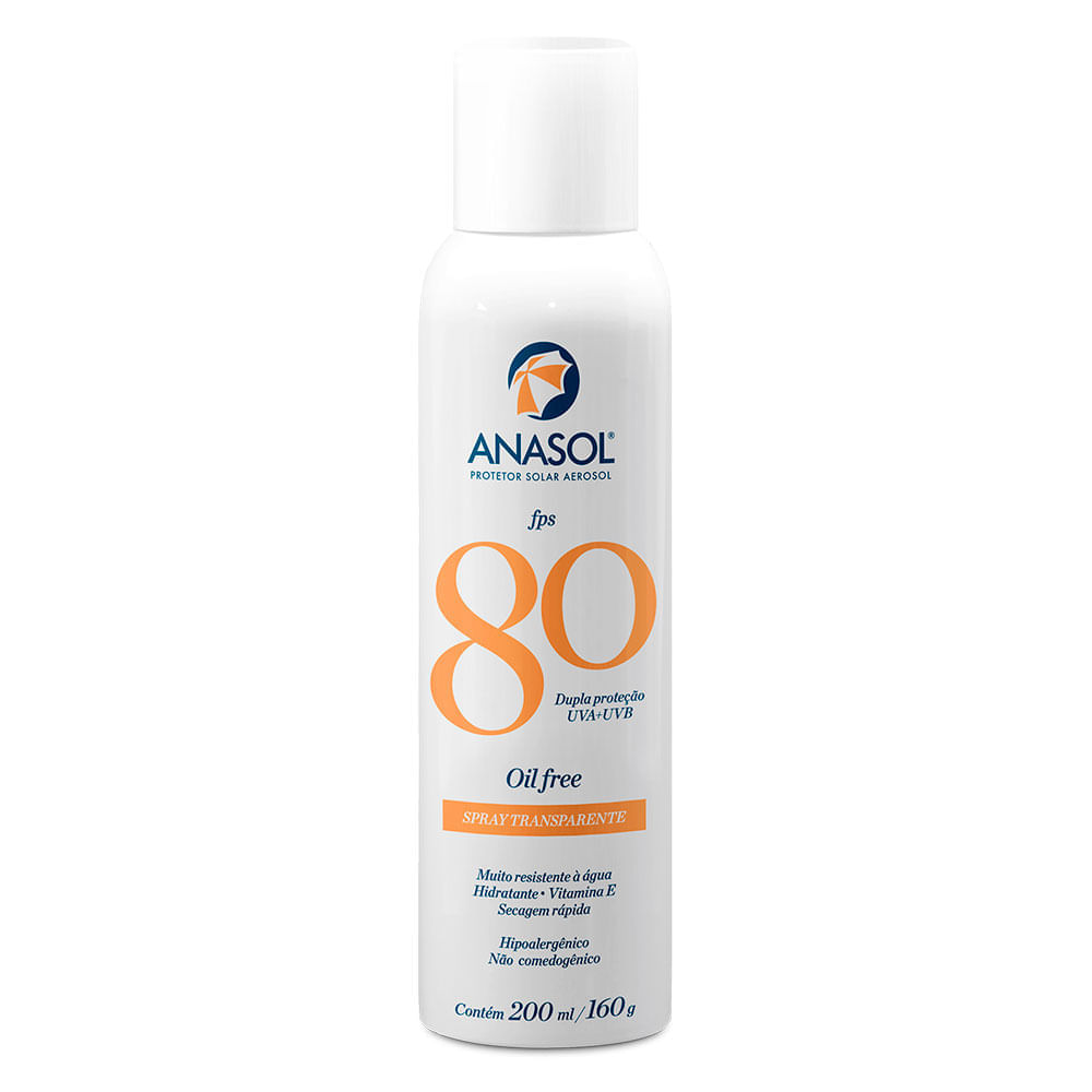 Protetor Solar Aerosol Spray Transparente Fps 80 Anasol 200ml