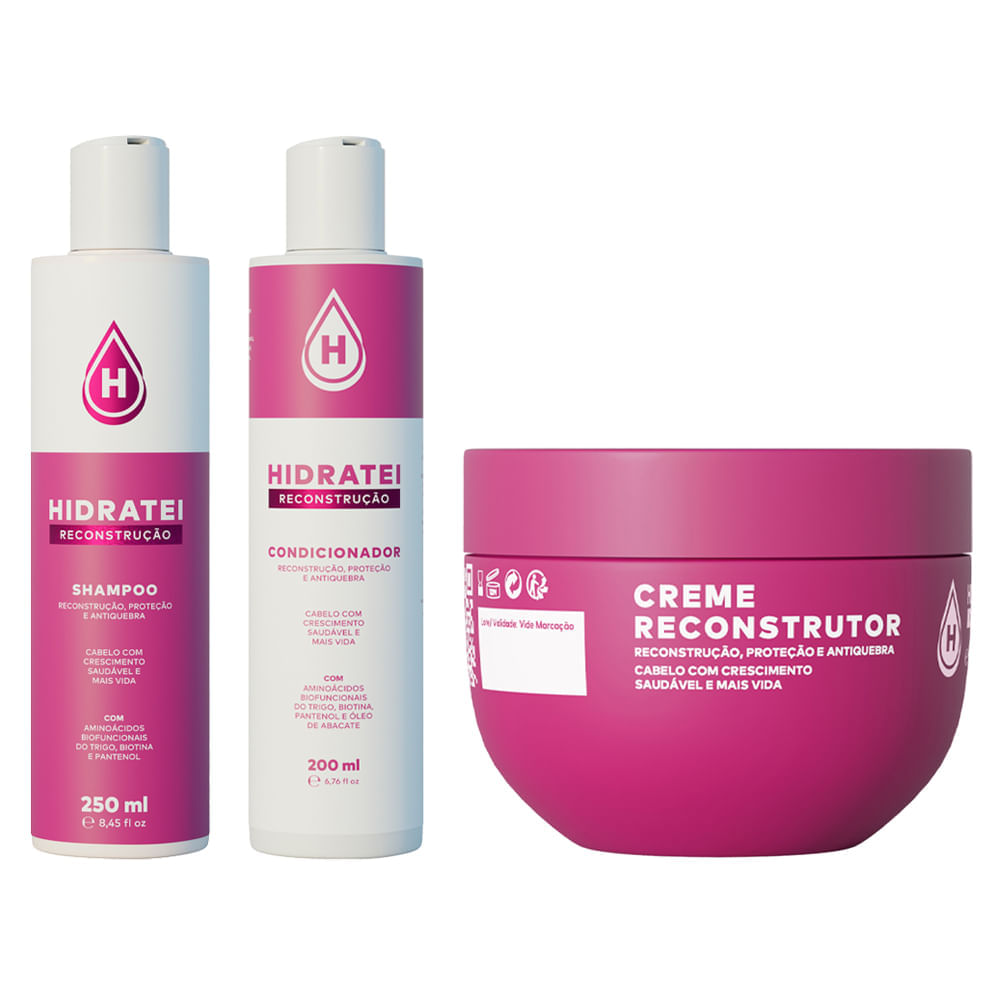 Kit Hidratei Reconstrução Shampoo 250ml + Condicionador 200ml + Máscara 250g