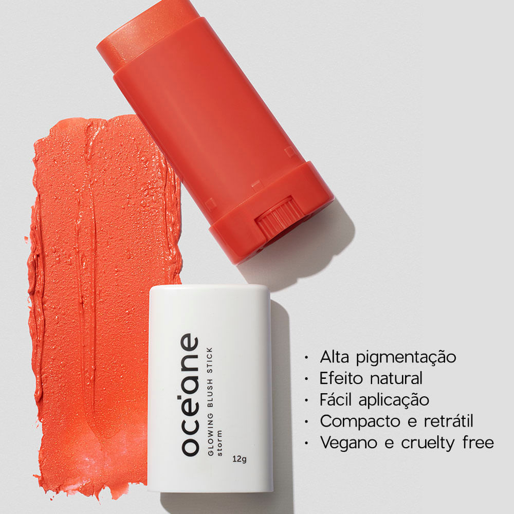 Blush em Bastao Laranja Glowing Blush Stick Storm Oceane Limited 12g