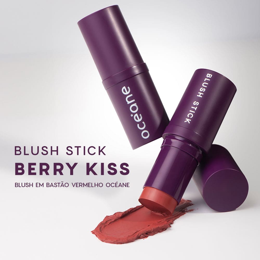 Blush em Bastão Vermelho Blush Stick Berry Kiss Océane Purple 14g