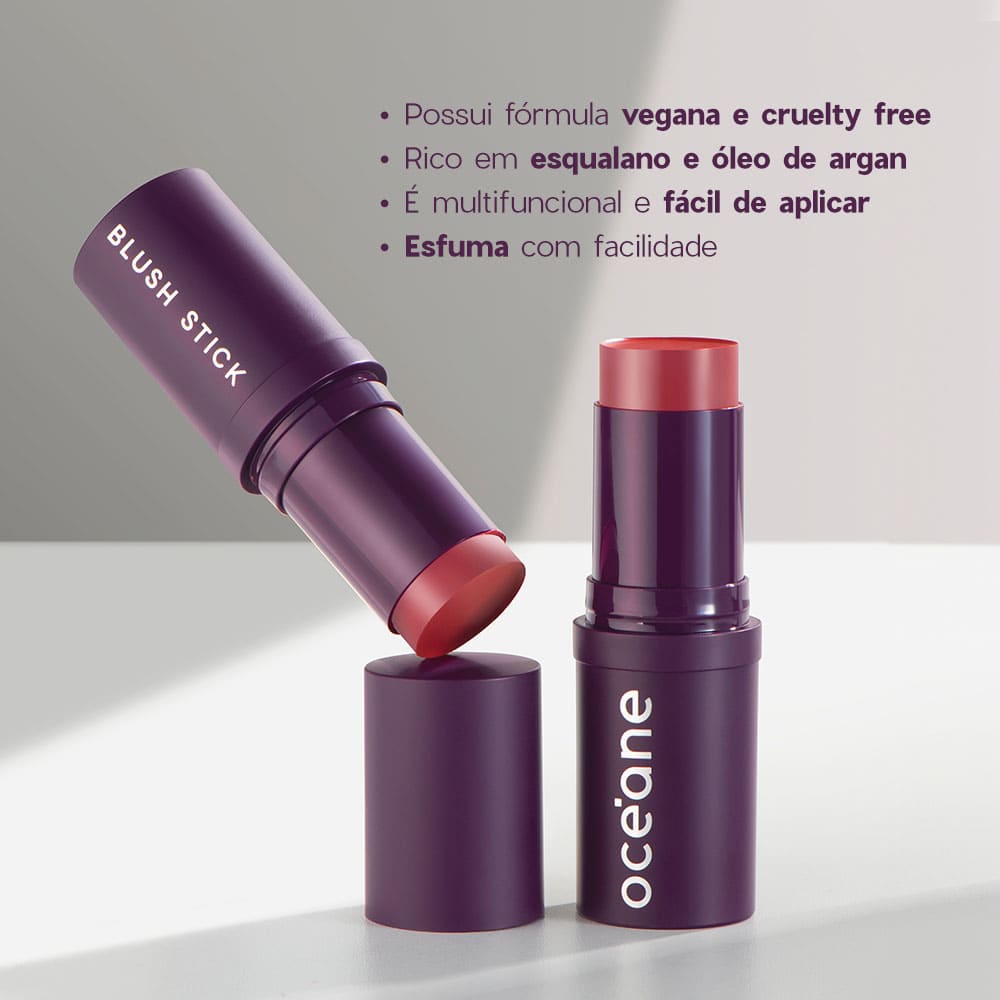 Blush em Bastão Vermelho Blush Stick Berry Kiss Océane Purple 14g