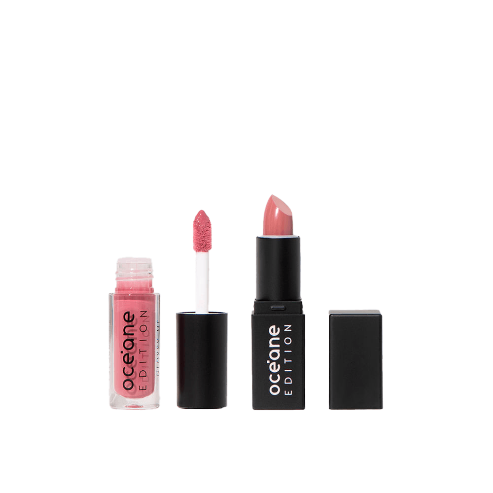Kit Mini Batom Nude + Mini Brilho Labial Rosa Océane Edition