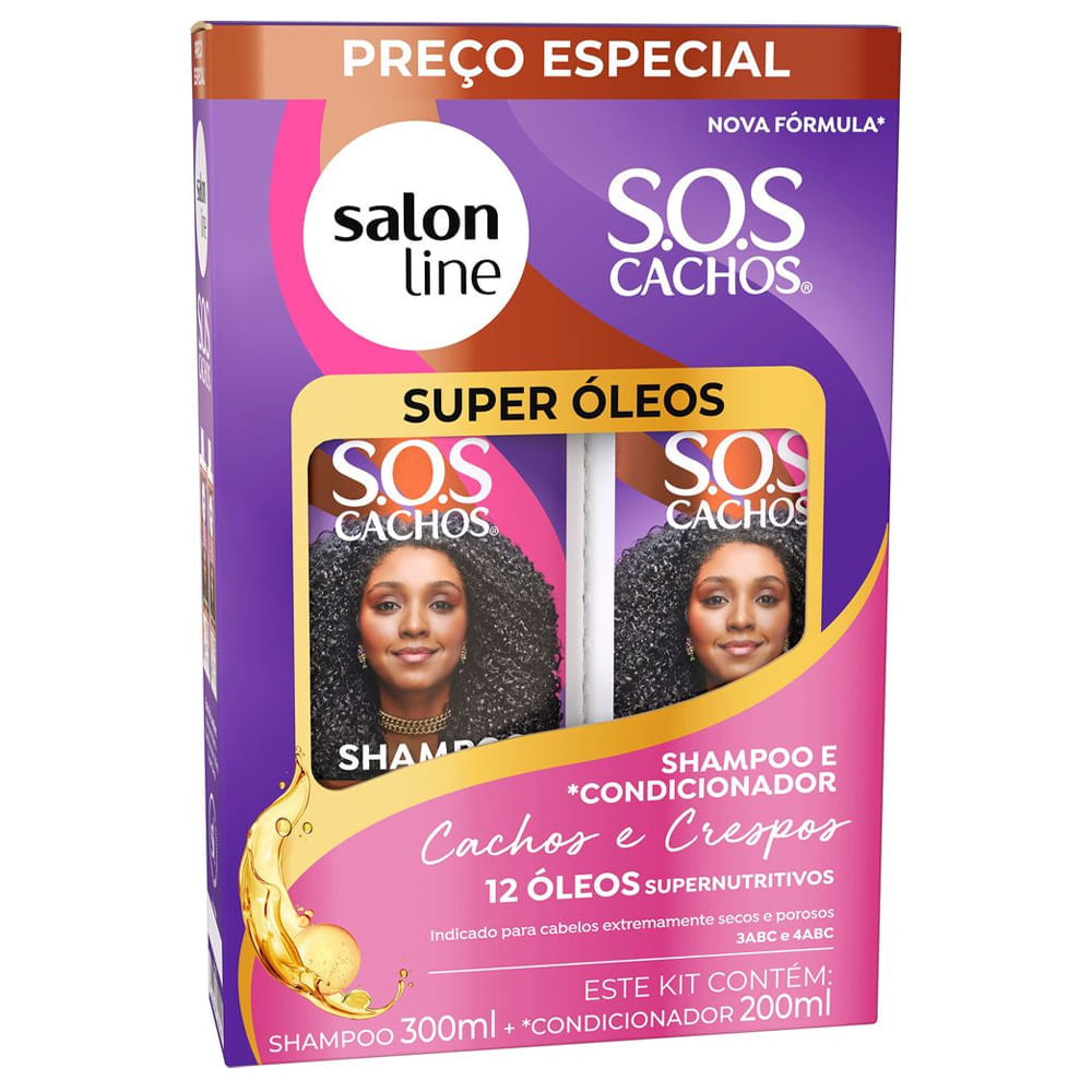 Kit Salon Line Shampoo 300ml + Condicionador 200ml Sos Cachos Super Óleos