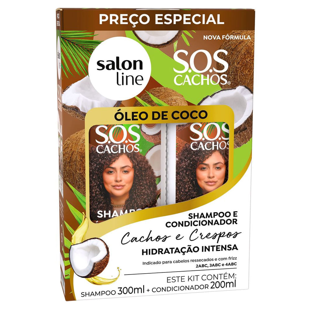 Kit Salon Line Shampoo 300ml + Condicionador 200ml Sos Cachos Óleo De Coco