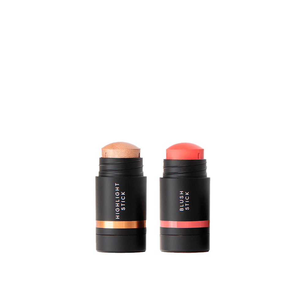 Kit Mini Iluminador Em Bastão + Mini Blush Em Bastão Coral