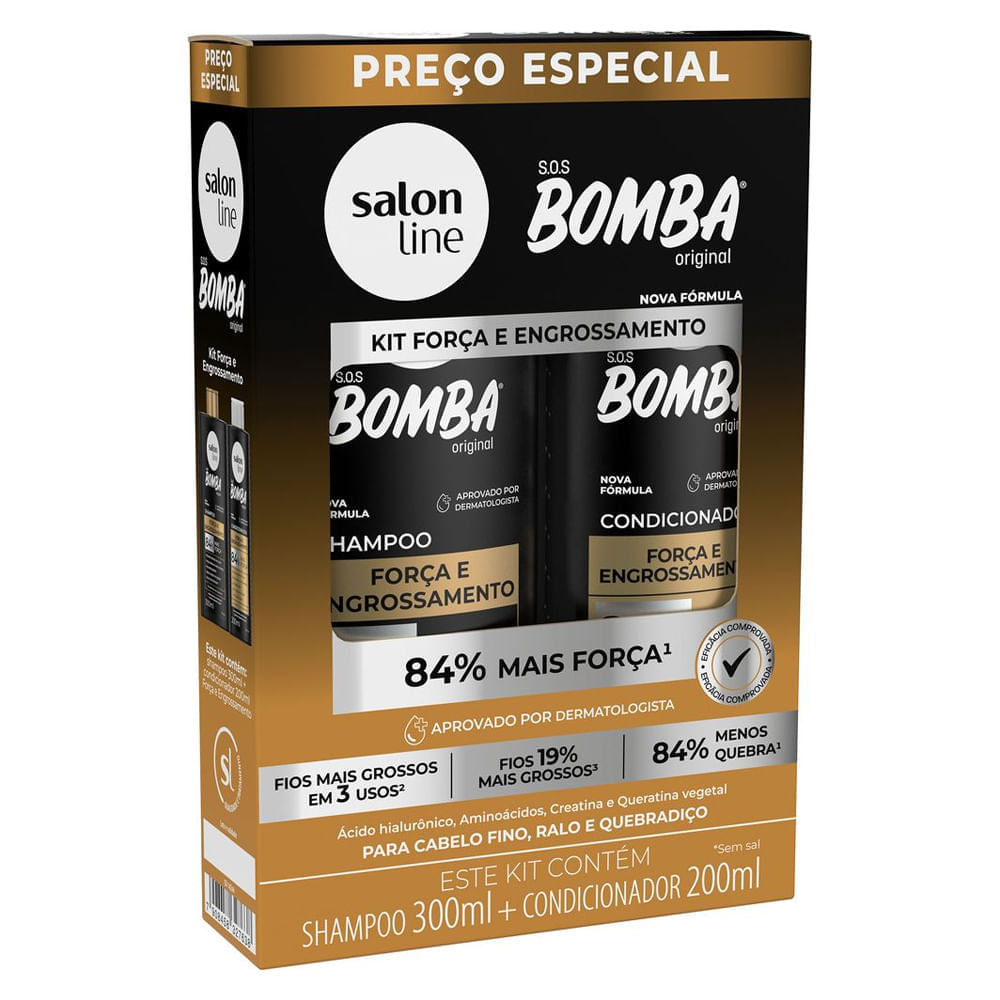Kit Salon Line Shampoo 300ml + Condicionador 200ml Sos Bomba Força E Engrossamento