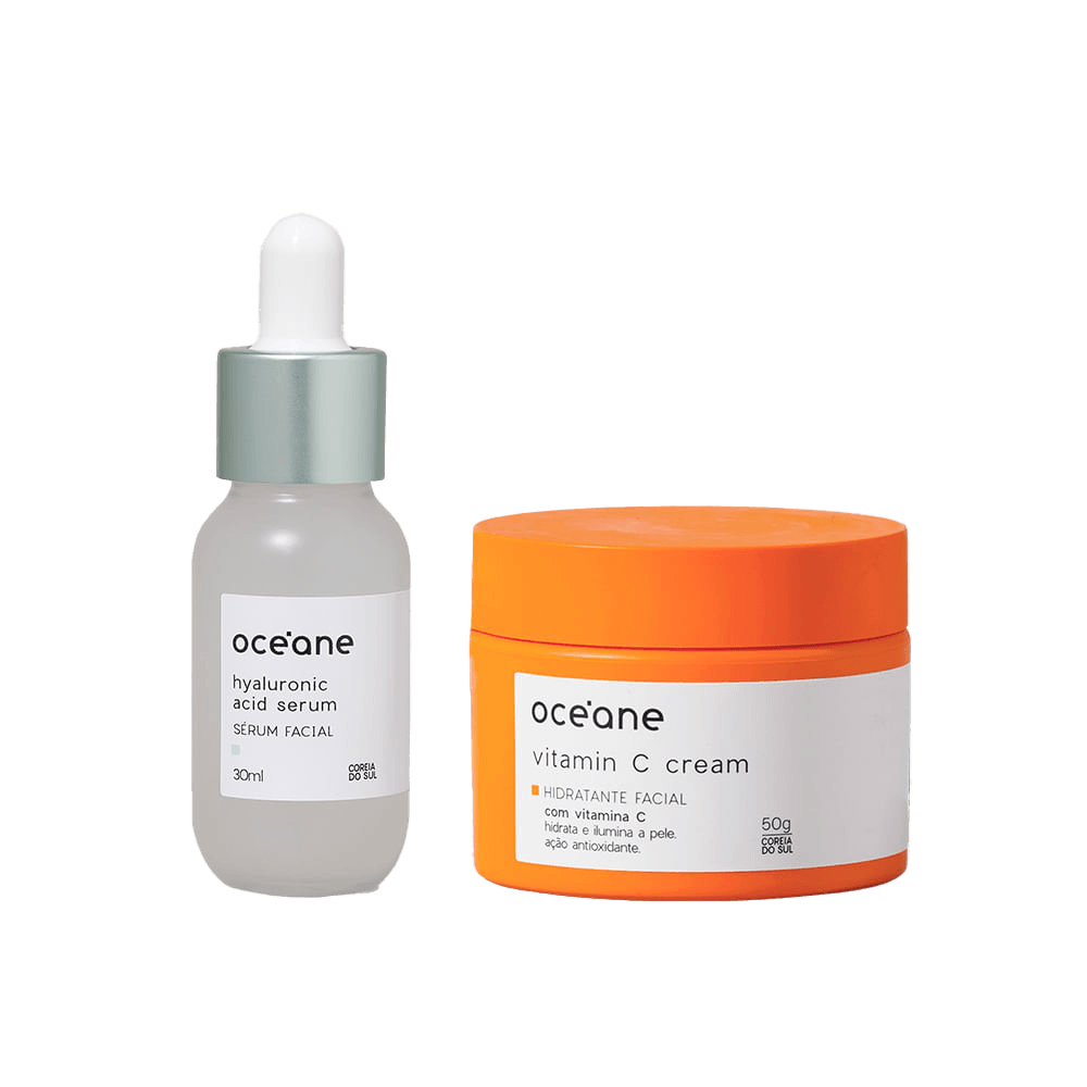 Kit Sérum Facial com Ácido Hialurônico + Hidratante Vitamina C (2 Produtos)