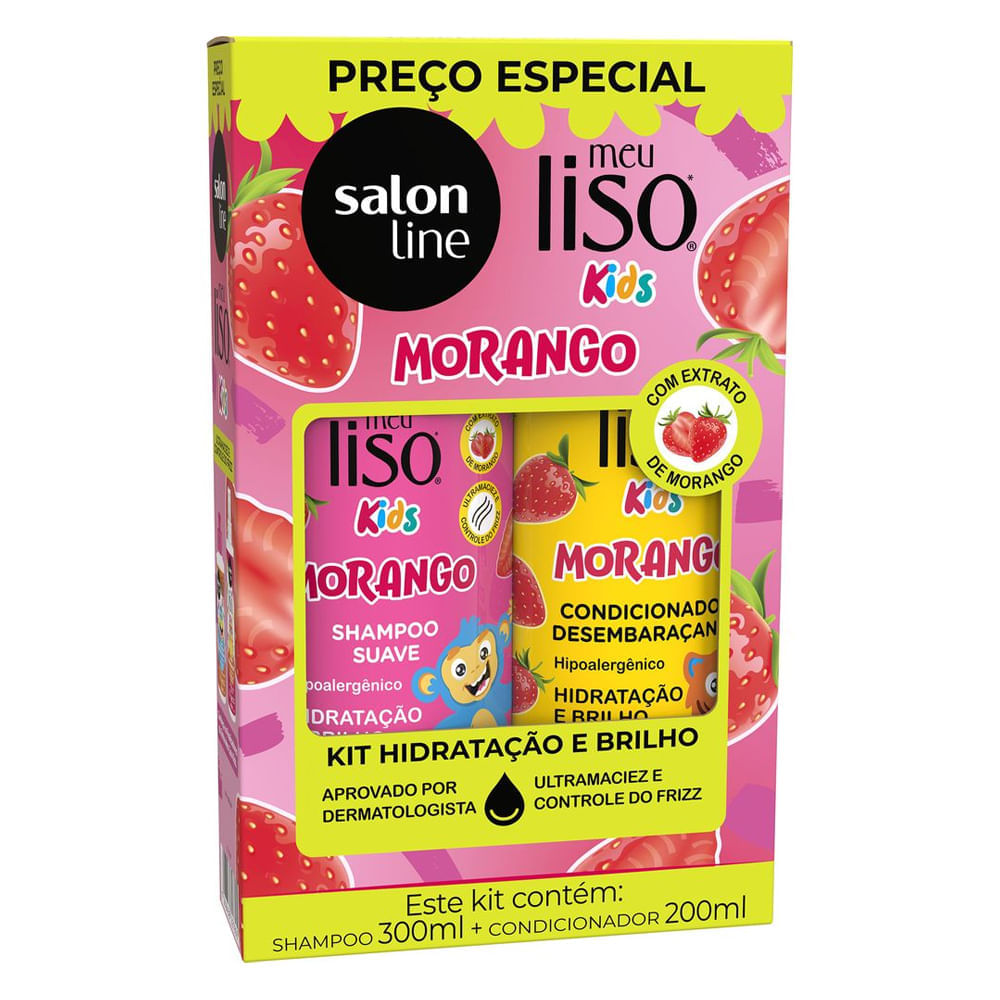 Kit Salon Line Shampoo 300ml + Condicionador 200ml Meu Liso Kids Morango