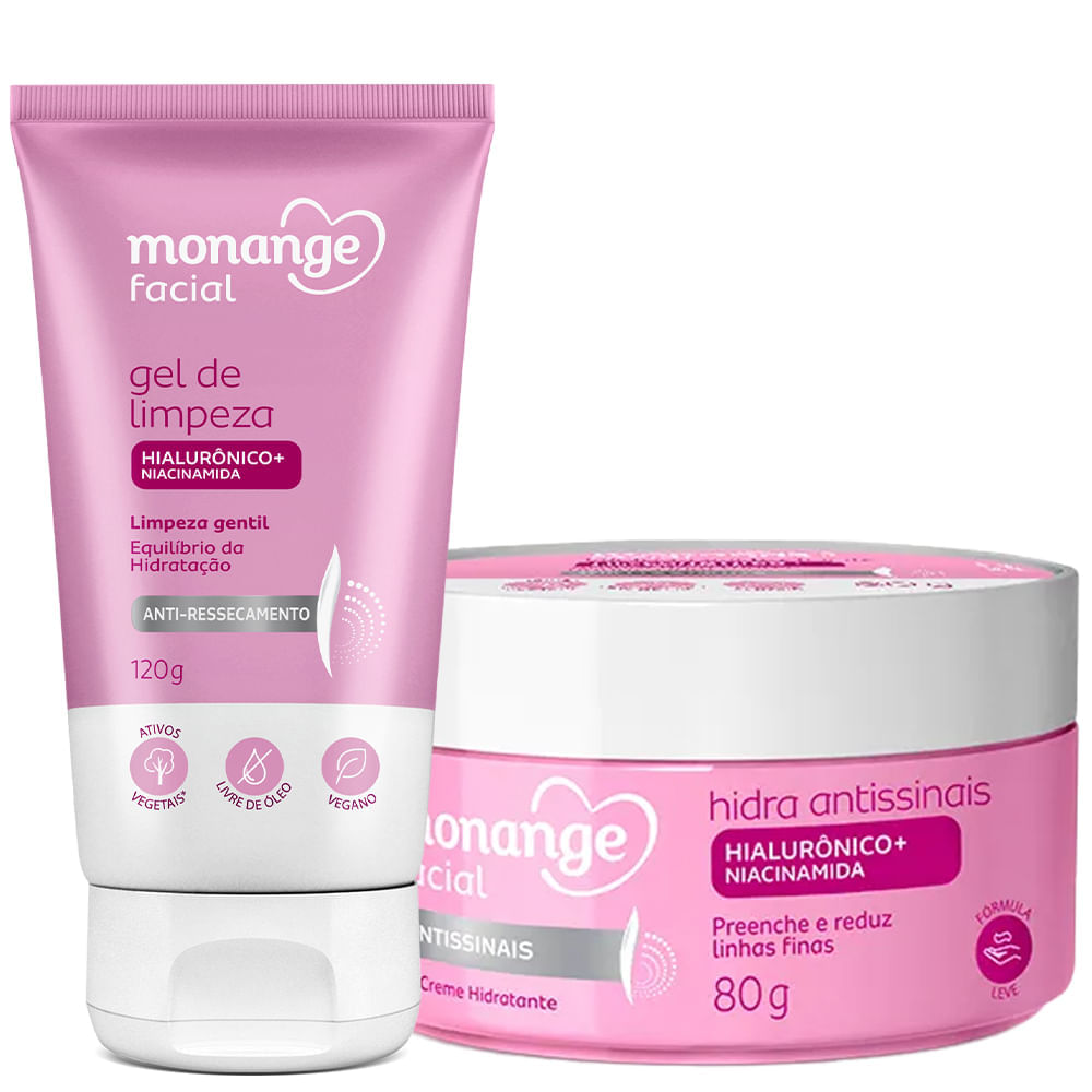 Kit Gel Facial  120g + Creme Facial Antissinais e Anti-Ressecamento Monange 80g