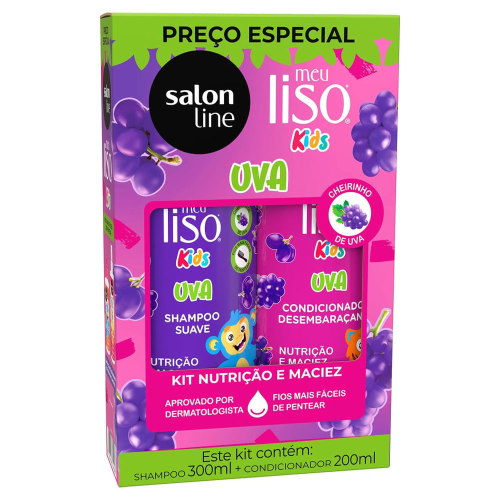 Kit Shampoo 300ml + Condicionador 200ml Salon Line Meu Liso Kids Uva