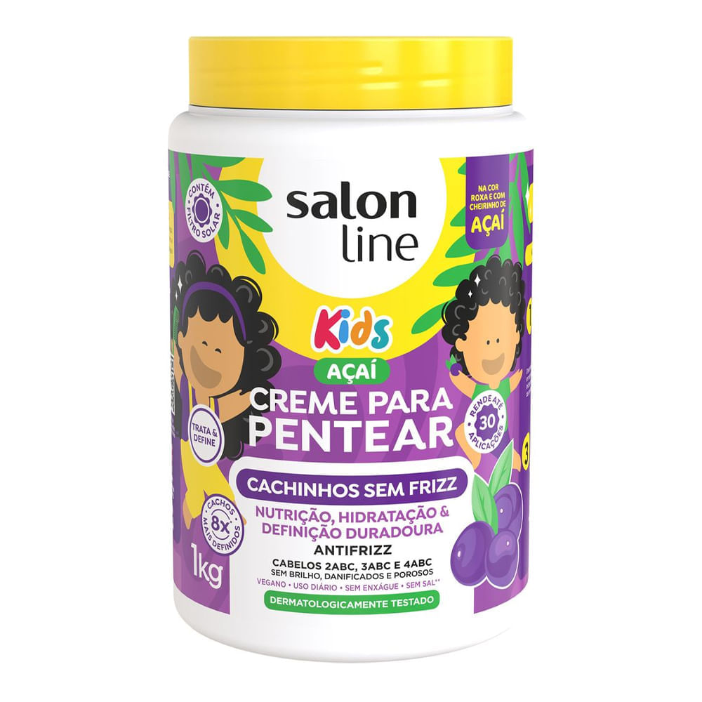 Creme De Pentear Kids Açai Cachinhos Sem Frizz Salon Line 1Kg