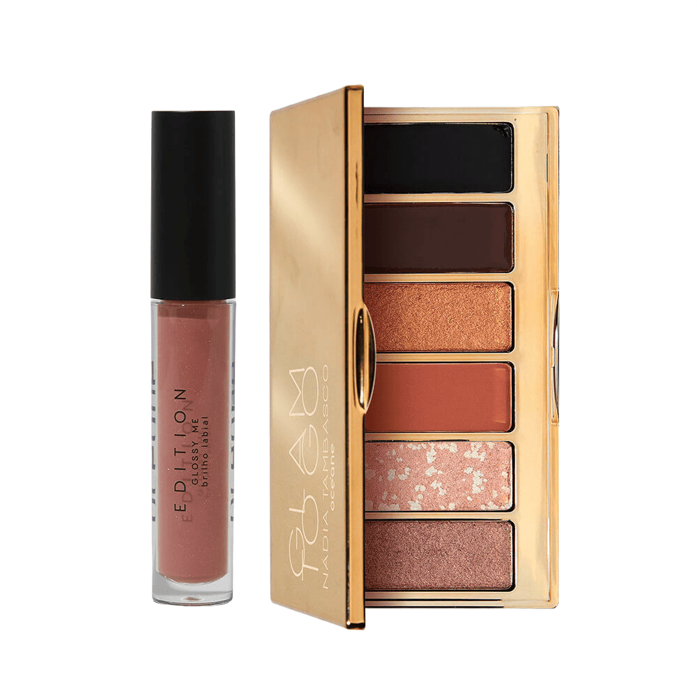 Kit Paleta De Sombras Glam To Go Brilho Labial Shimmer Brown