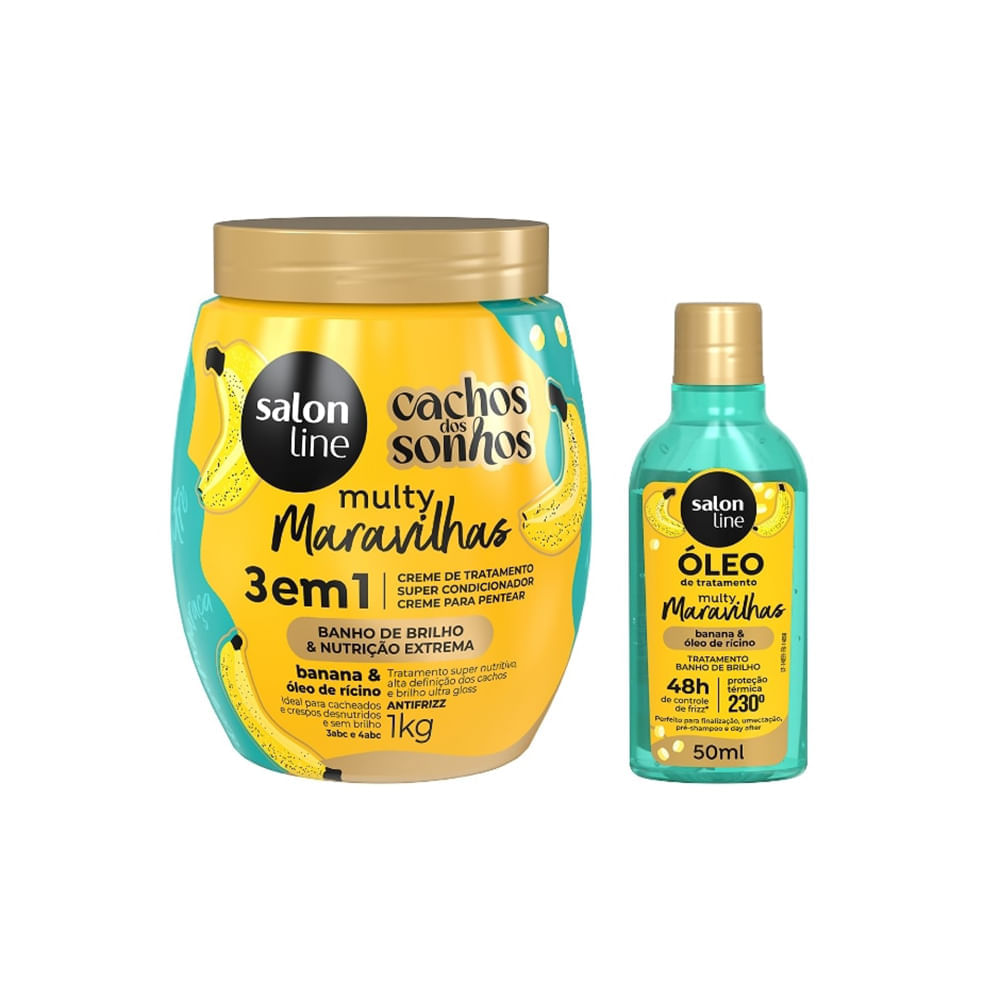 Kit Salon Line Multy Maravilhas Creme De Tratamento 3 Em 1 1kg + Óleo Reparador Condicionante Banana 50ml