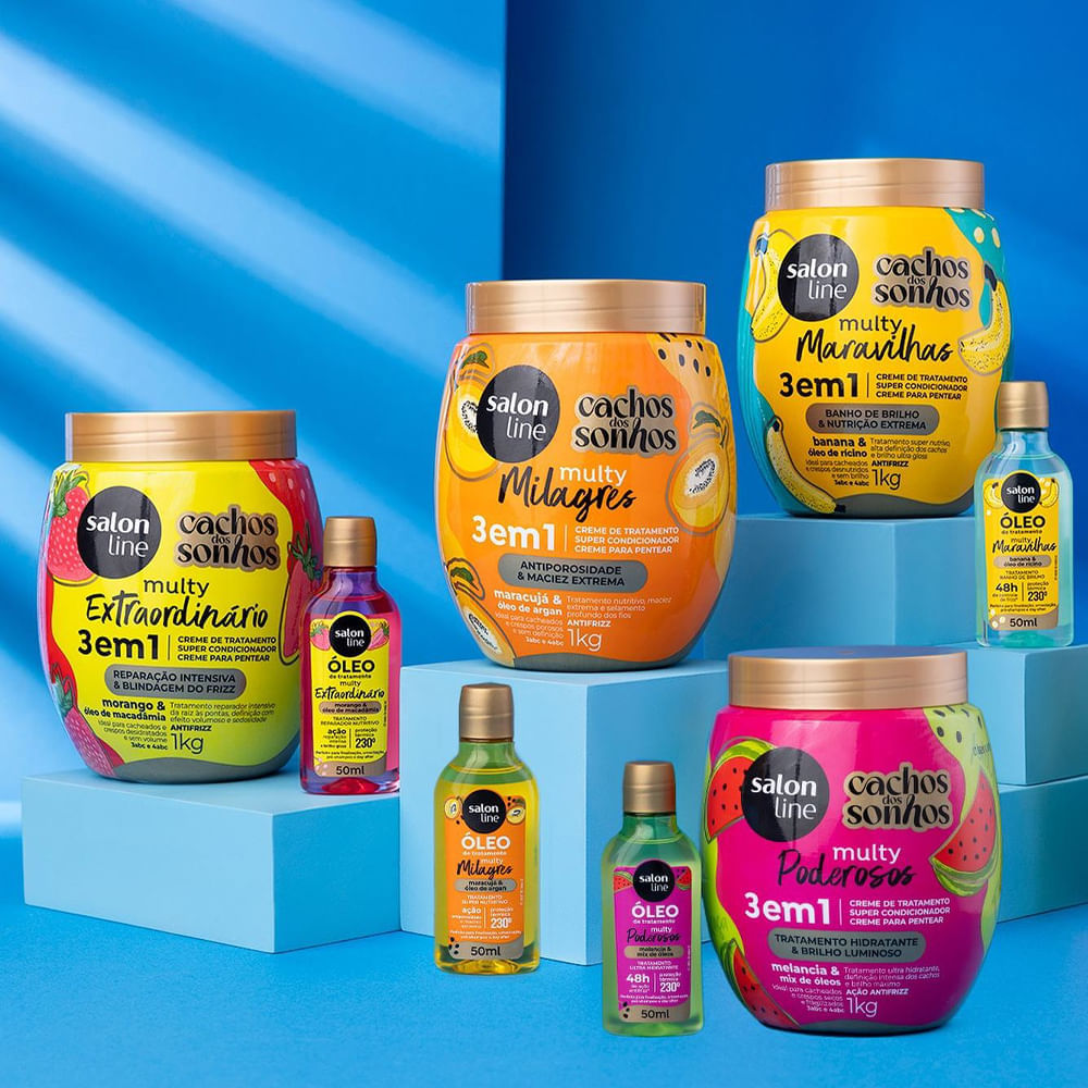 Kit Salon Line Multy Poderosos Creme de Tratamento 3 em 1 1Kg + Óleo Reparador Melancia 50ml