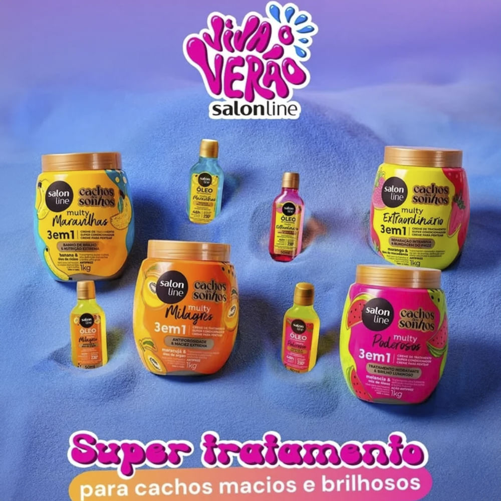 Kit Salon Line Multy Poderosos Creme de Tratamento 3 em 1 1Kg + Óleo Reparador Melancia 50ml