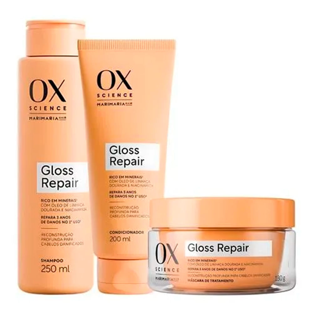 Kit Ox Science Mari Maria Gloss Repair Shampoo 250ml + Condicionador 200ml + Máscara 130g
