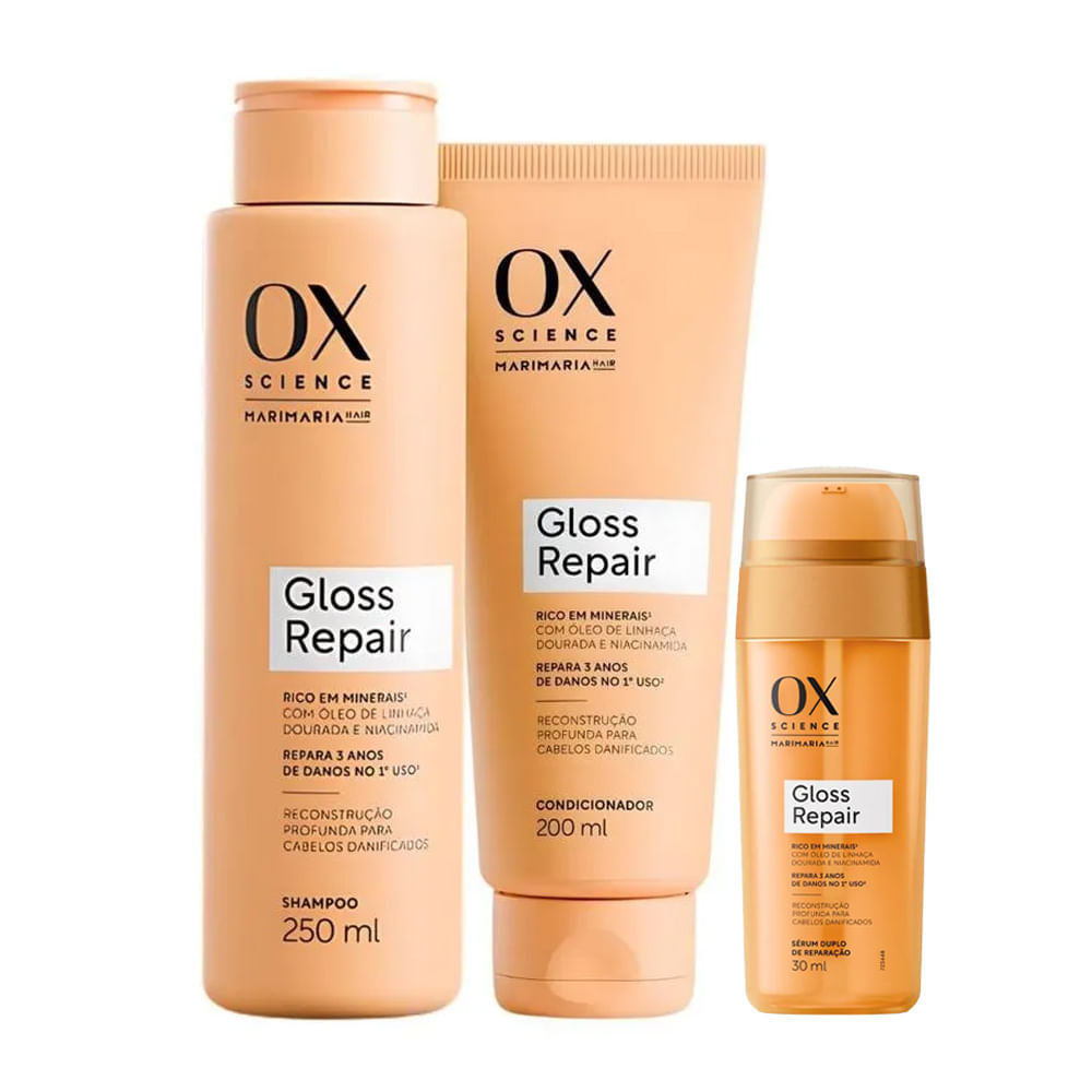 Kit Ox Science Mari Maria Gloss Repair Shampoo 250ml + Condicionador 200ml + Sérum 30ml