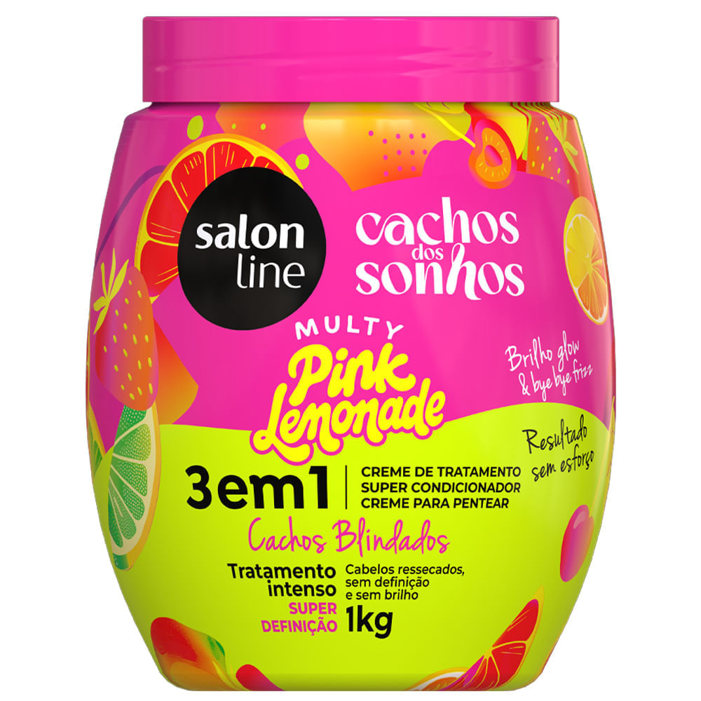 Creme De Tratamento 3 e 1 Cachos Dos Sonhos Multy Pink Lemonade Salon Line 1kg