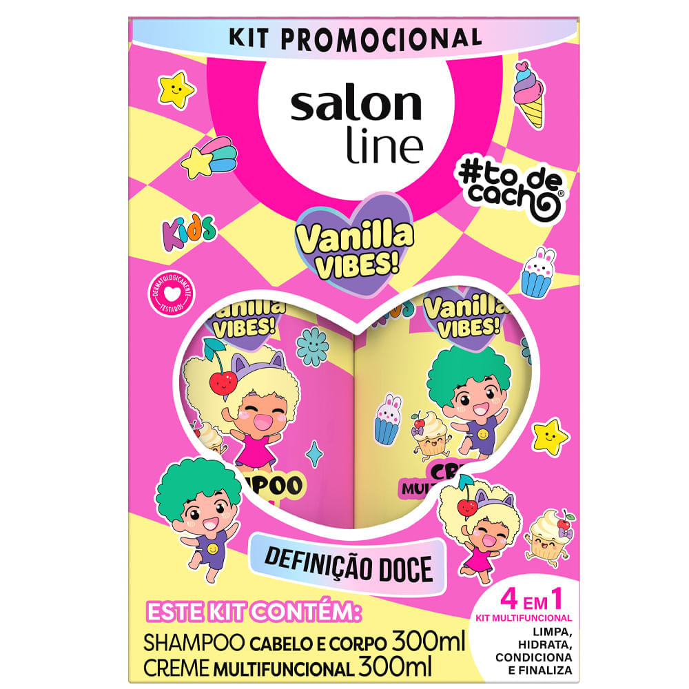 Kit Salon Line Shampoo 300ml + Creme Multifuncional 300ml #todecacho Kids Vanilla Vibes!