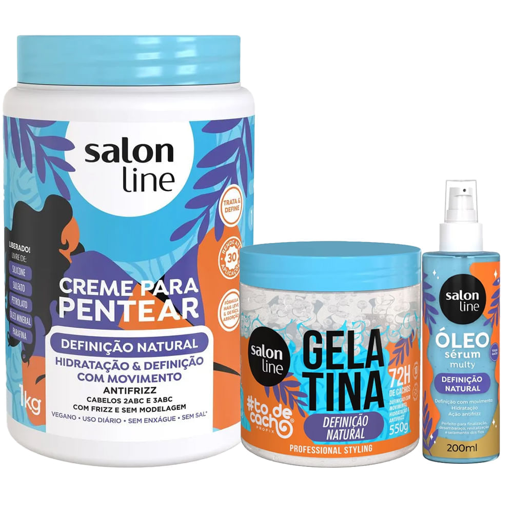 Kit Salon Line Creme De Pentear 1kg + Gelatina 550g + Óleo Definição Natural 200ml