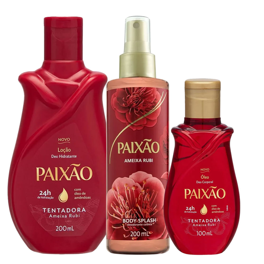 Kit Paixão Tentadora Ameixa Rubi Loção Hidratante 200ml + Óleo Corporal 100ml + Body Splash 200ml