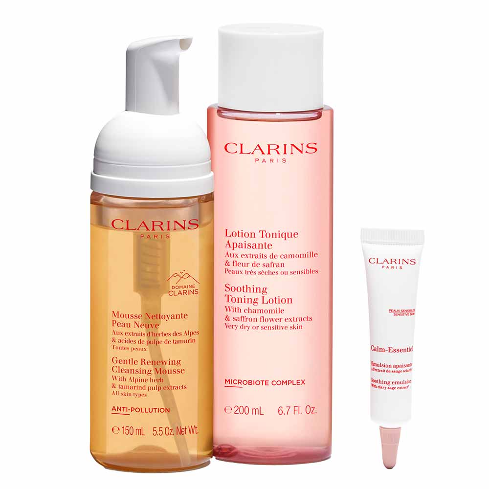 Kit Clarins Cleansers And Toning Mousse De Limpeza 150ml + Tônico Facial Calmante 200ml + Emulsão Facial 10ml