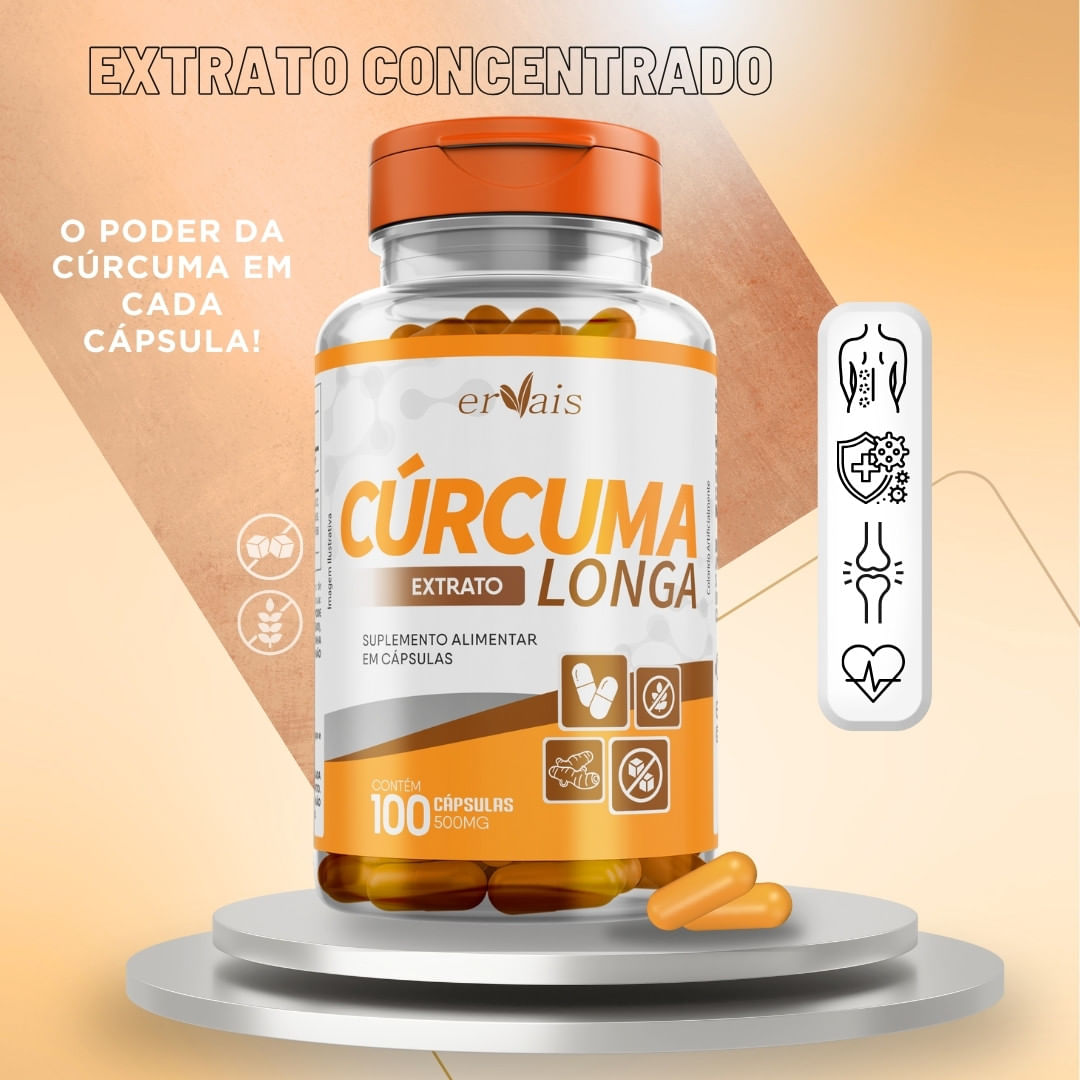 Curcuma Extrato Curcumina Longa Pura Açafrão 100 cápsulas